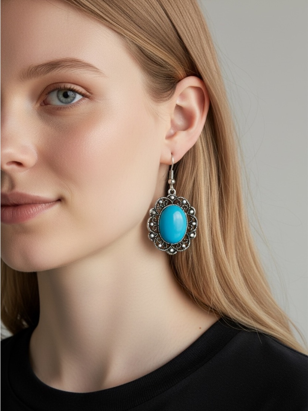 10/10 Turquoise Oval Drop Earrings - Women Jewelry